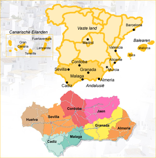Deelstaten Spanje en provincien Andalusie